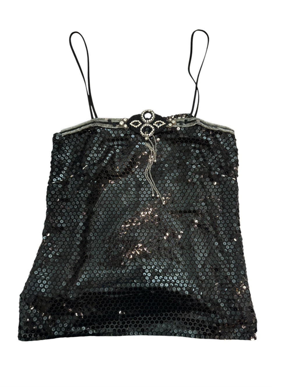 Vintage 80s Sequin Beaded Cami Tank Semi-Sheer SHE